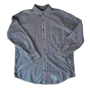 Vintage St. Johns Bay Striped Denim Workwear Button Down Shirt XL